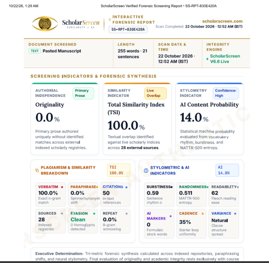 ScholarScreen Verified Forensic Screening Report • SS-RPT-830E420A